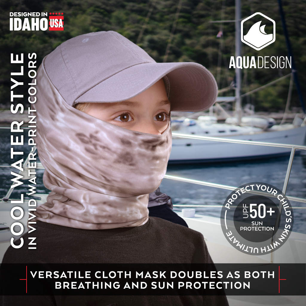 Kids Reusable Sun Protection Cloth Face Mask Gaiter UPF 50+ | Aqua Design