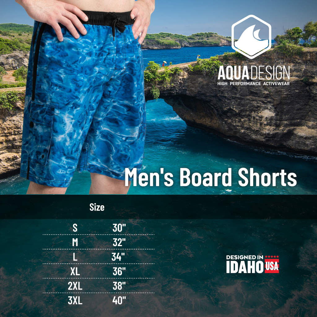 Aqua Design Mens Swim Trunks Board Shorts, Size Chart