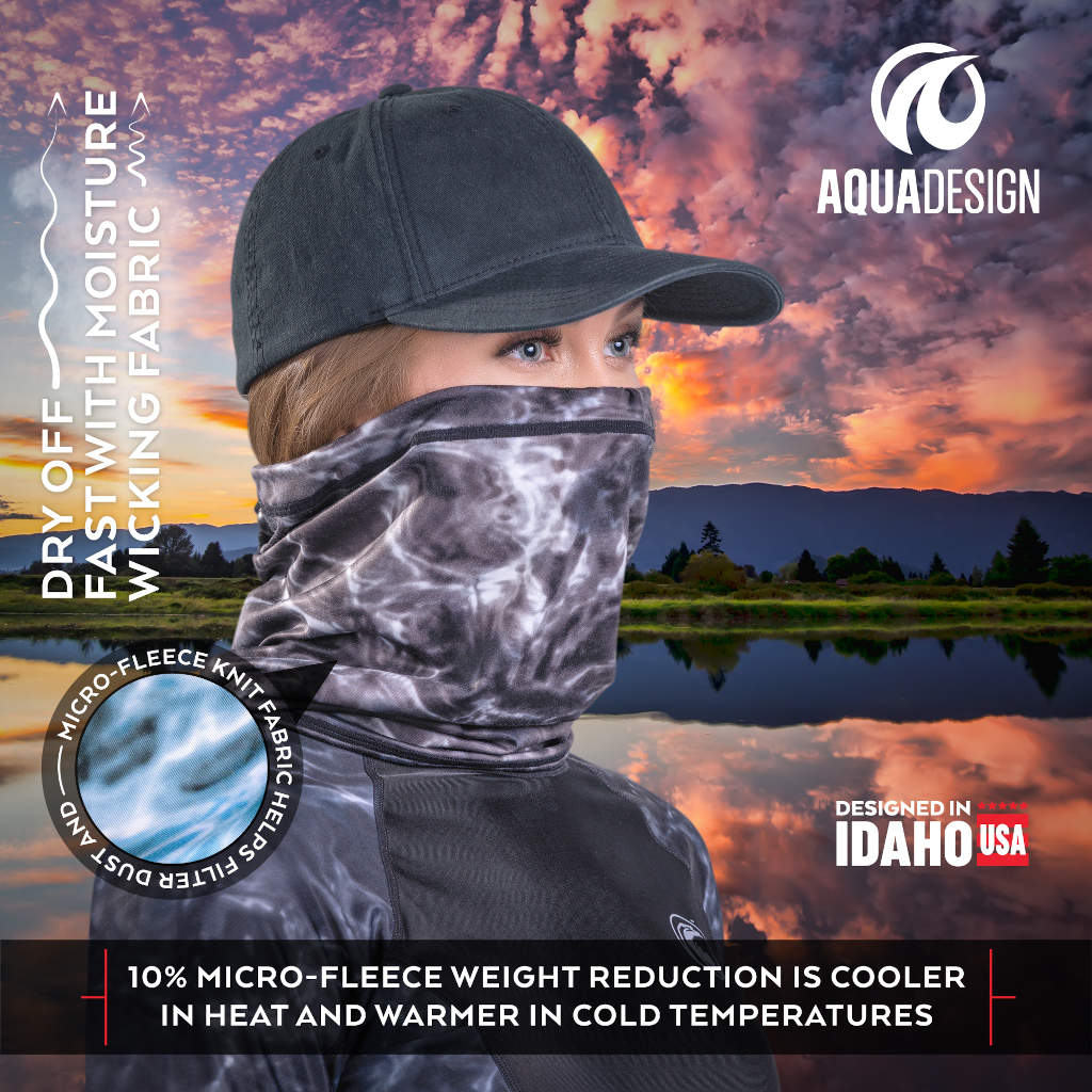 Womens Adjustable Drawstring Micro-Fleece Face Mask Gaiter UPF 50+ | Aqua Design