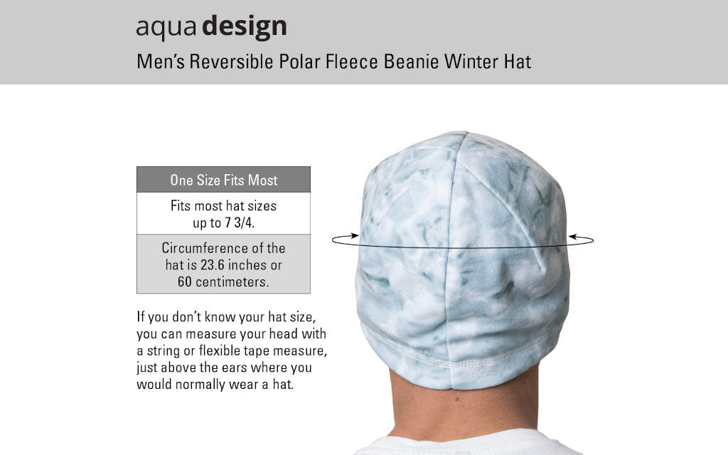 Aqua Design Mens Reversible Polar Fleece Beanie Winter Hat, Size Chart
