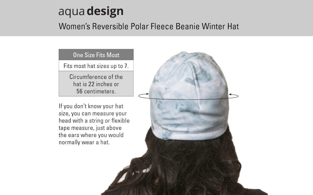 Aqua Design Womens Reversible Polar Fleece Winter Hat, Snow, Size Chart