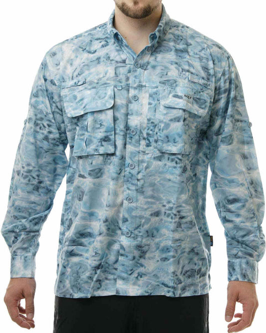 Aqua Design Mens Performance Long Sleeve Fly Fishing Shirt, Aqua Sky