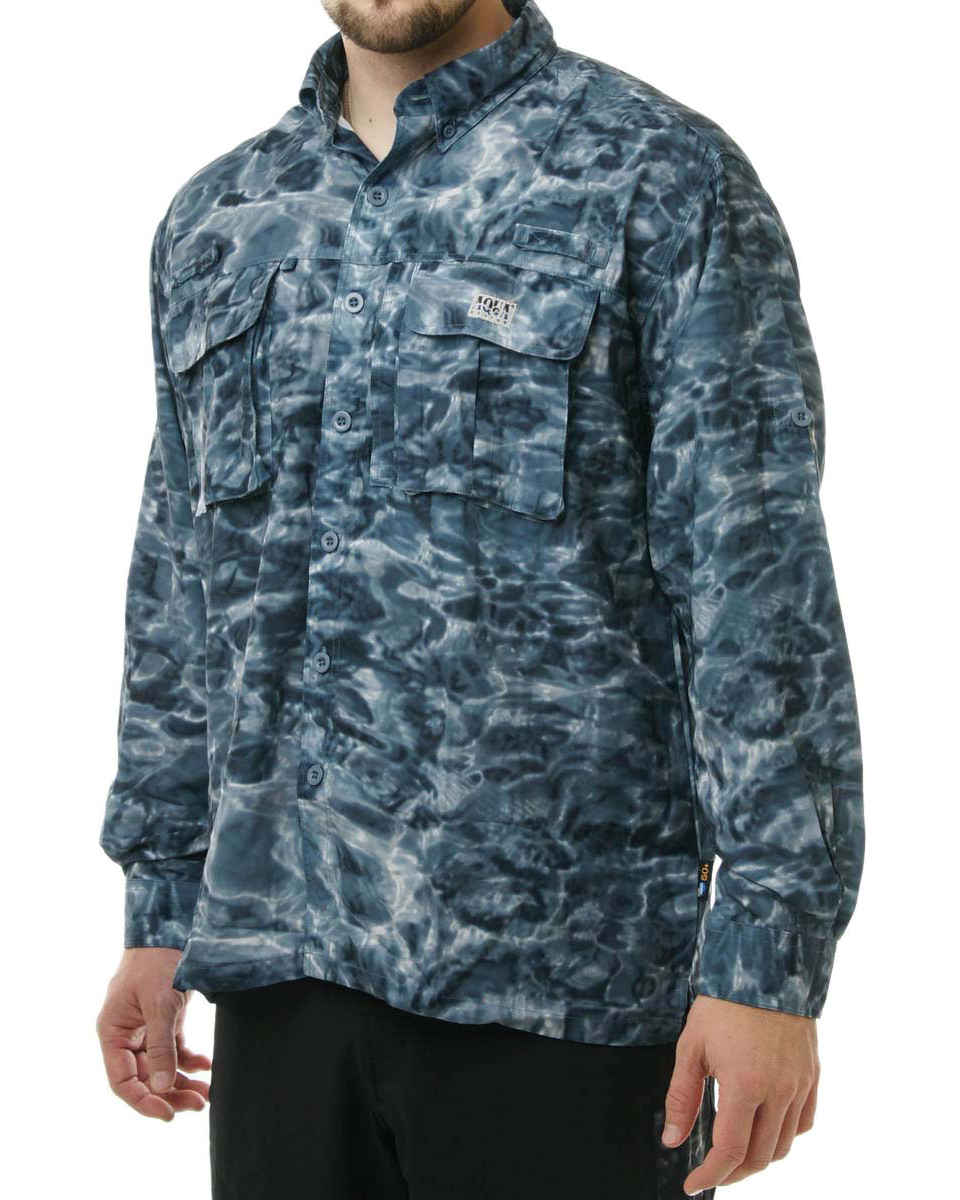 Aqua Design Mens Performance Long Sleeve Fly Fishing Shirt, Misty Sky