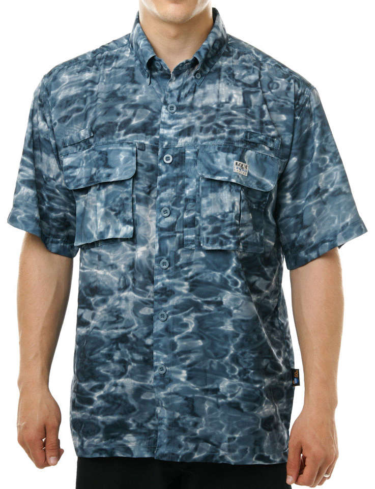 Aqua Design Mens FlyFishing Performance Short Sleeve Shirt,  Voyager Short Sleeve Shirt, Misty Sky
