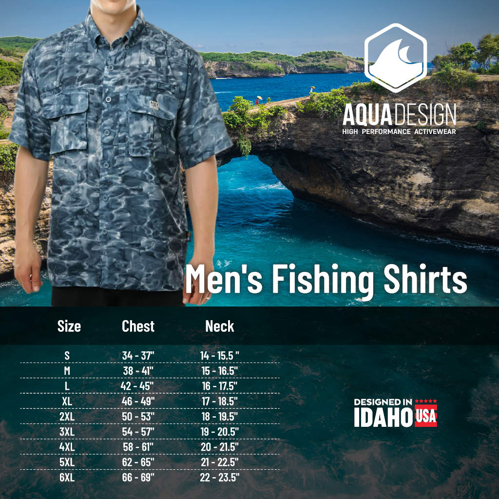 Aqua Design Mens FlkyFishing Performance Short Sleeve Shirt,  Voyager Short Sleeve Shirt, Size Chart