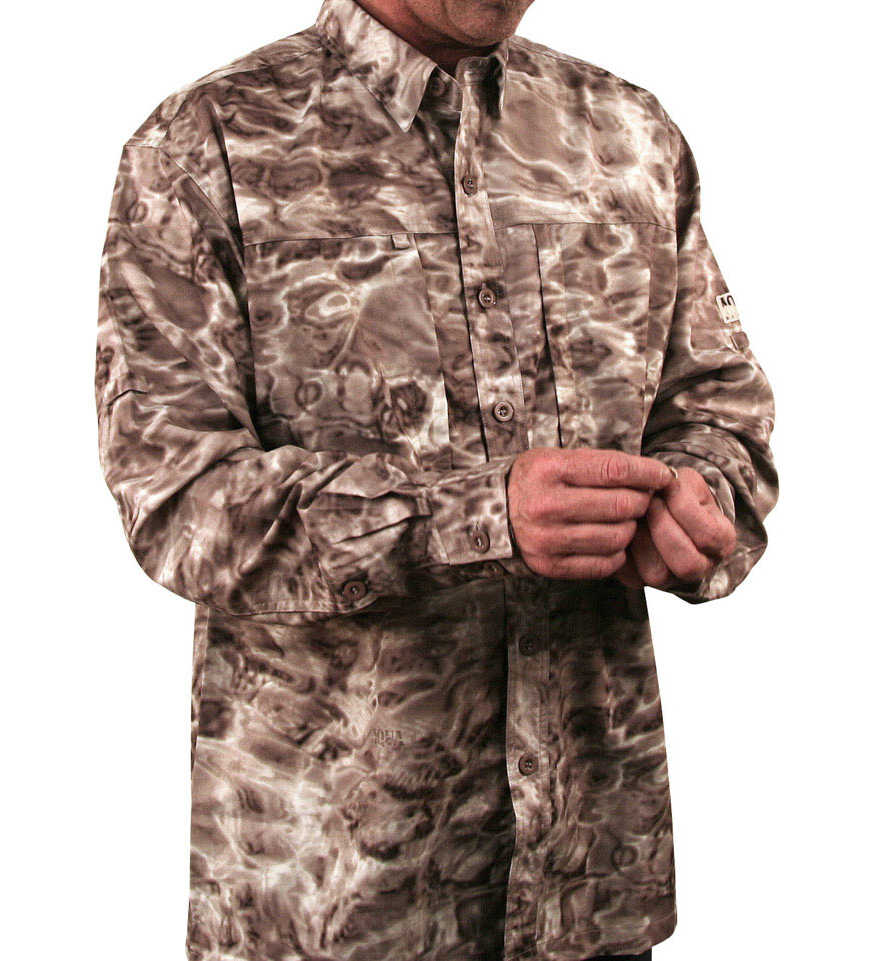 Aqua Design Mens Fly Fishing Flats Vented UPF 50+ Flats Shirt, Aqua Design Adventure Shirt, Pacific Sand