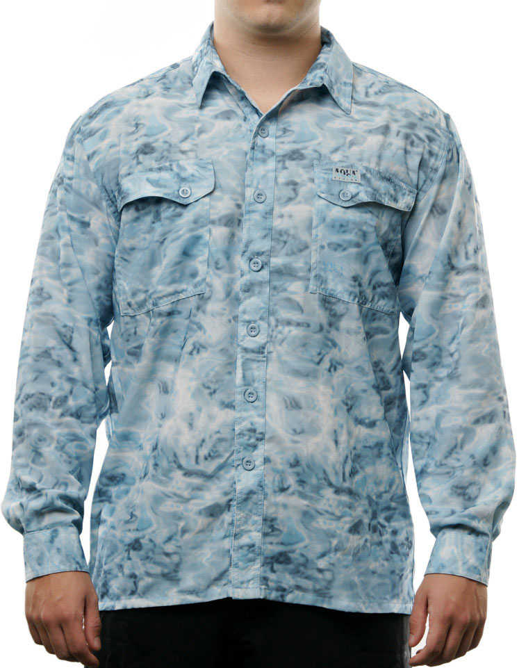 Aqua Design Mens Button Down Vented UPF 50+ Casual Shirt, Aqua Sky