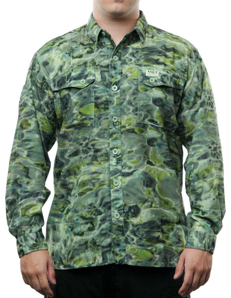 Aqua Design Mens Button Down Vented UPF 50+ Casual Shirt, Green Bayou