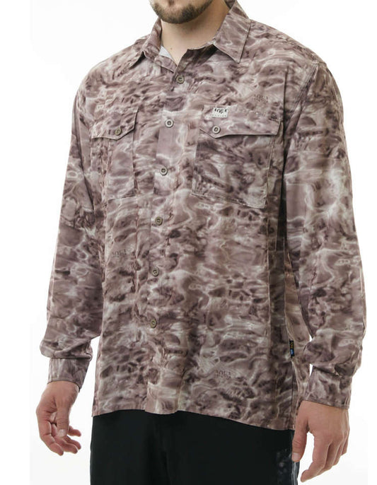 Aqua Design Mens Button Down Vented UPF 50+ Casual Shirt, Pacific Sand