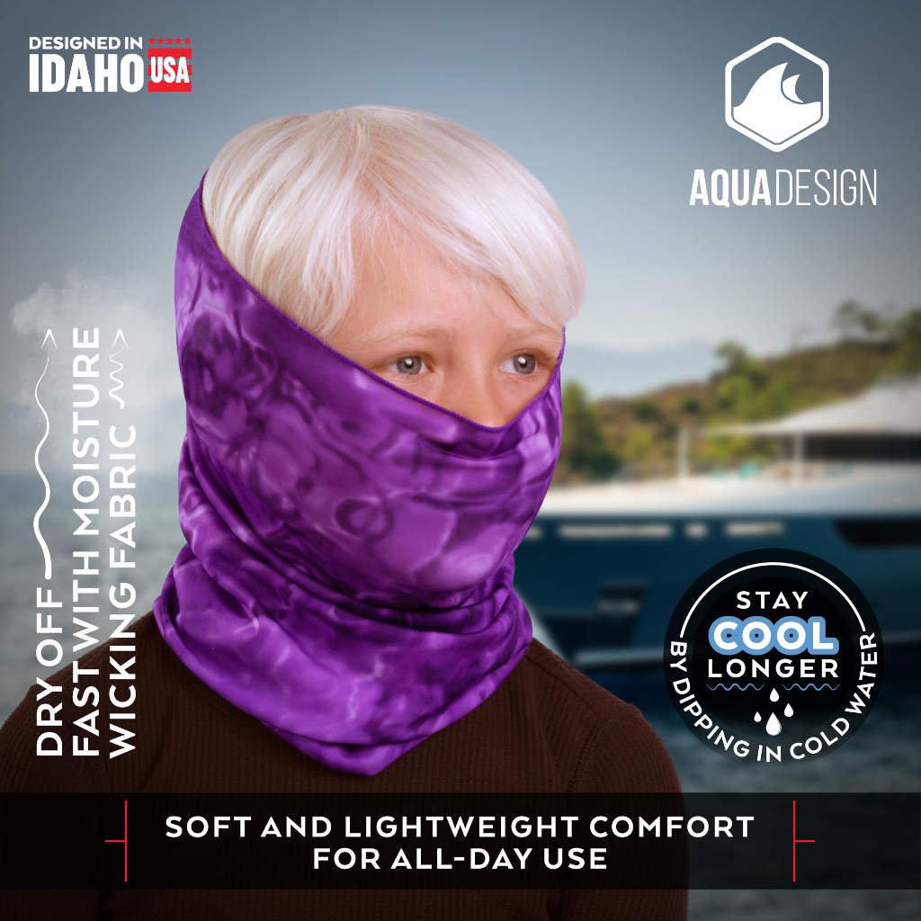 Kids Reusable Sun Protection Cloth Face Mask Gaiter UPF 50+ | Aqua Design