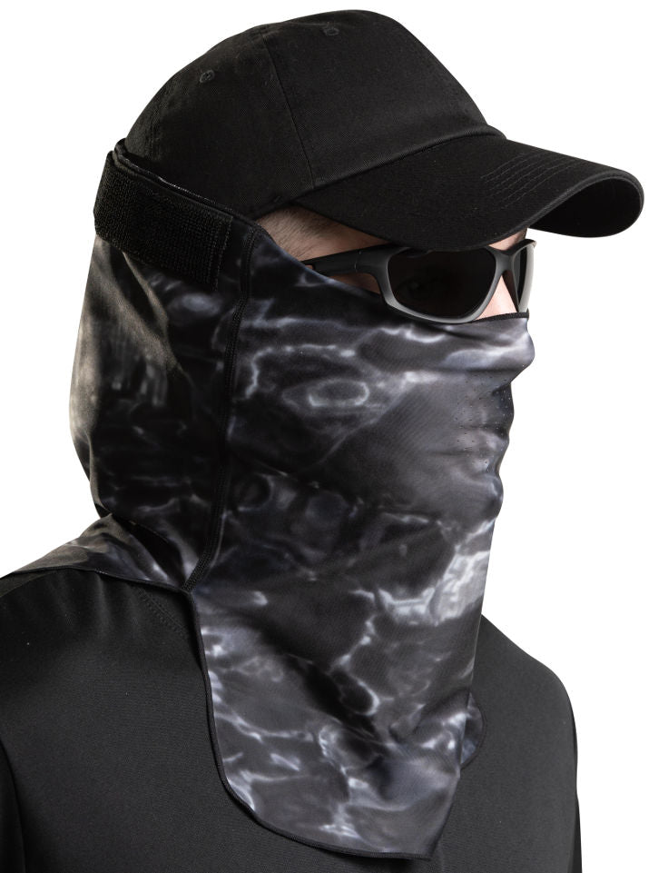 Adjustible Camouflage Face Mask Pro+ UPF 50+ | Aqua Design: Black Water