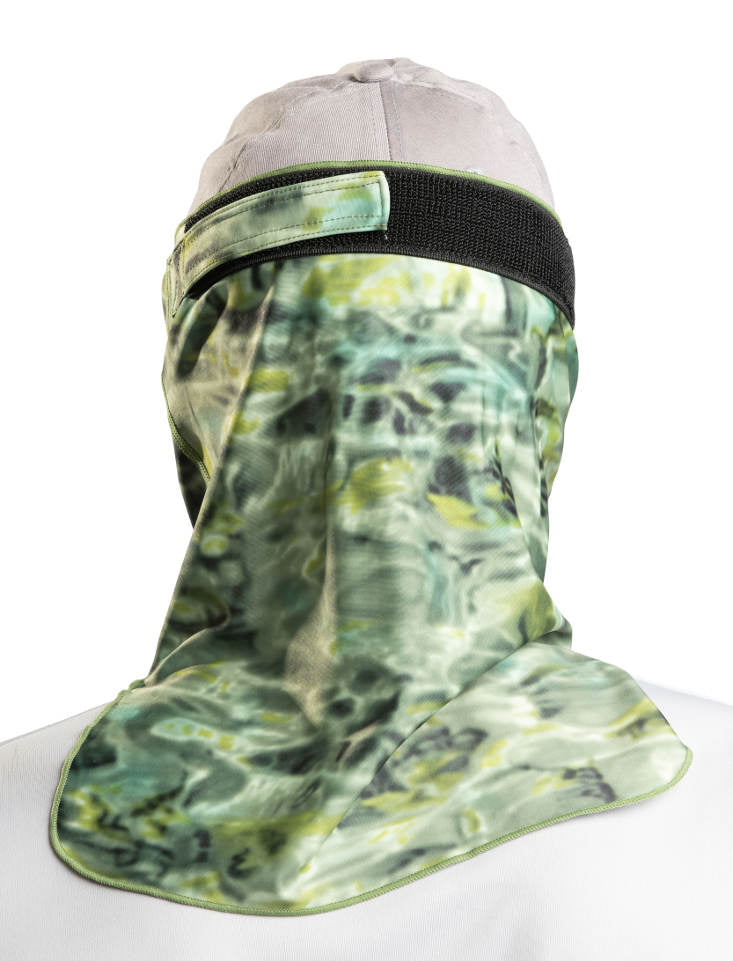 Adjustible Camouflage Face Mask Pro+ UPF 50+ | Aqua Design: Green Bayou