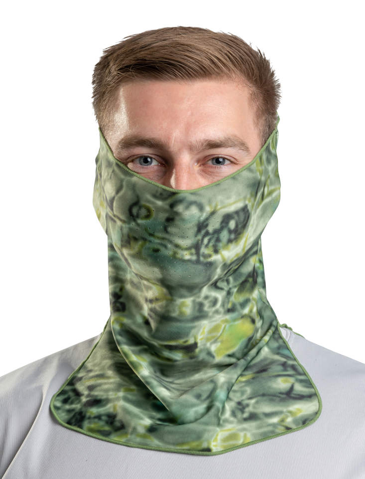 Adjustible Camouflage Face Mask Pro+ UPF 50+ | Aqua Design: Green Bayou