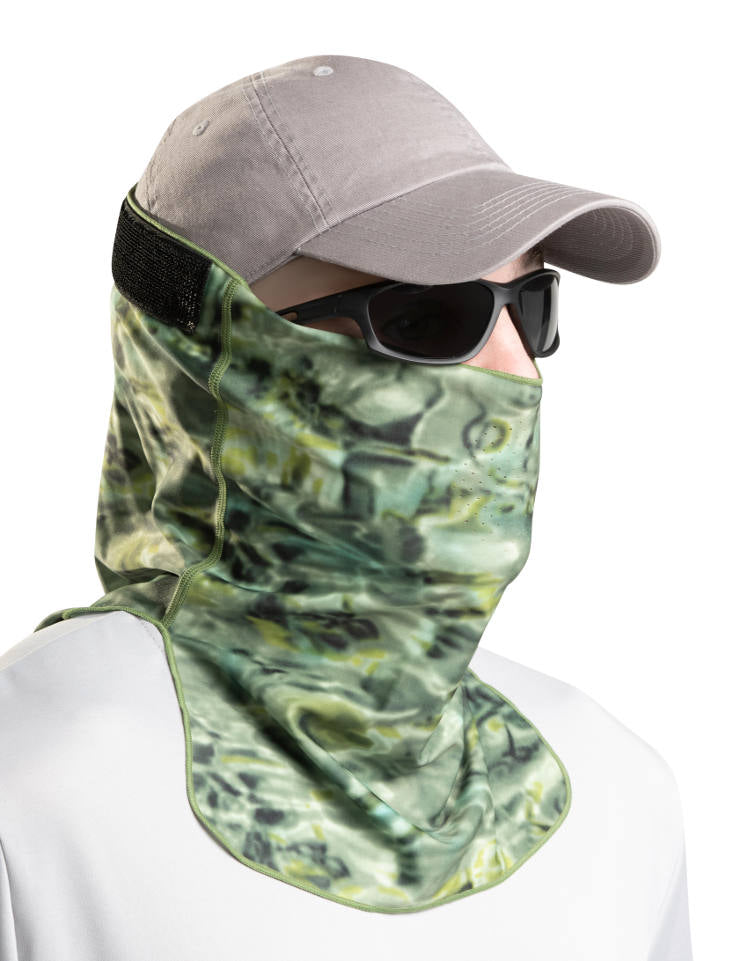 Adjustible Camouflage Face Mask Pro+ UPF 50+ | Aqua Design: Green Bayou