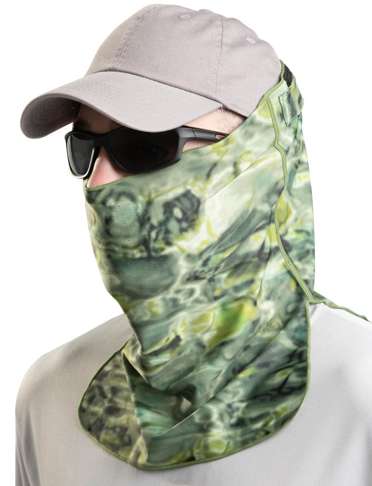 Adjustible Camouflage Face Mask Pro+ UPF 50+ | Aqua Design: Green Bayou