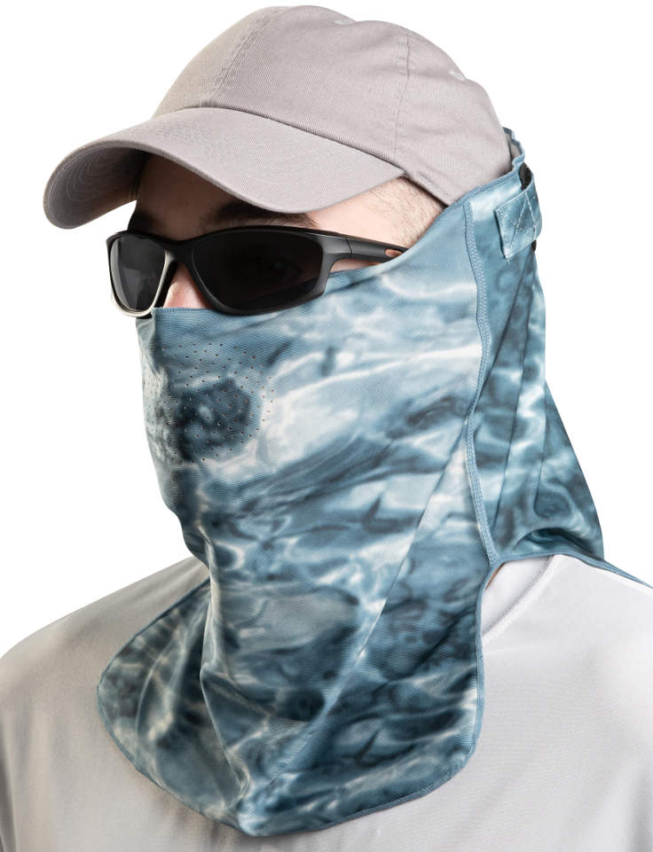 Adjustible Camouflage Face Mask Pro+ UPF 50+ | Aqua Design: Misty Sky