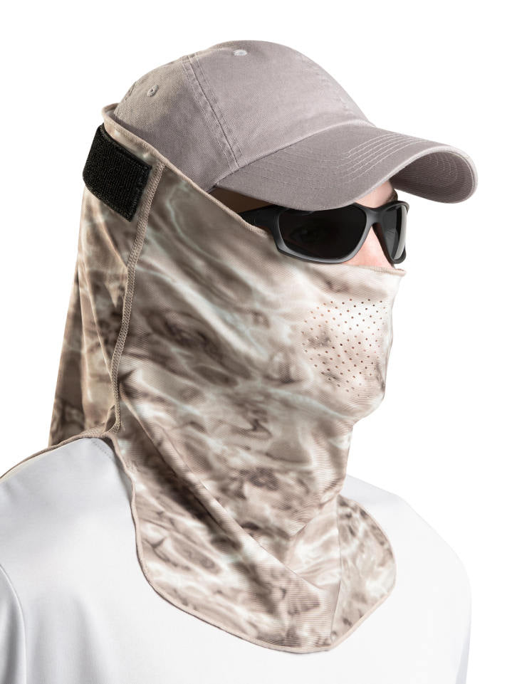 Adjustible Camouflage Face Mask Pro+ UPF 50+ | Aqua Design: Pacific Sand