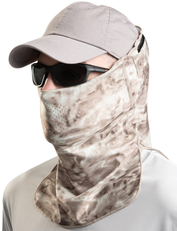 Adjustible Camouflage Face Mask Pro+ UPF 50+ | Aqua Design: Pacific Sand