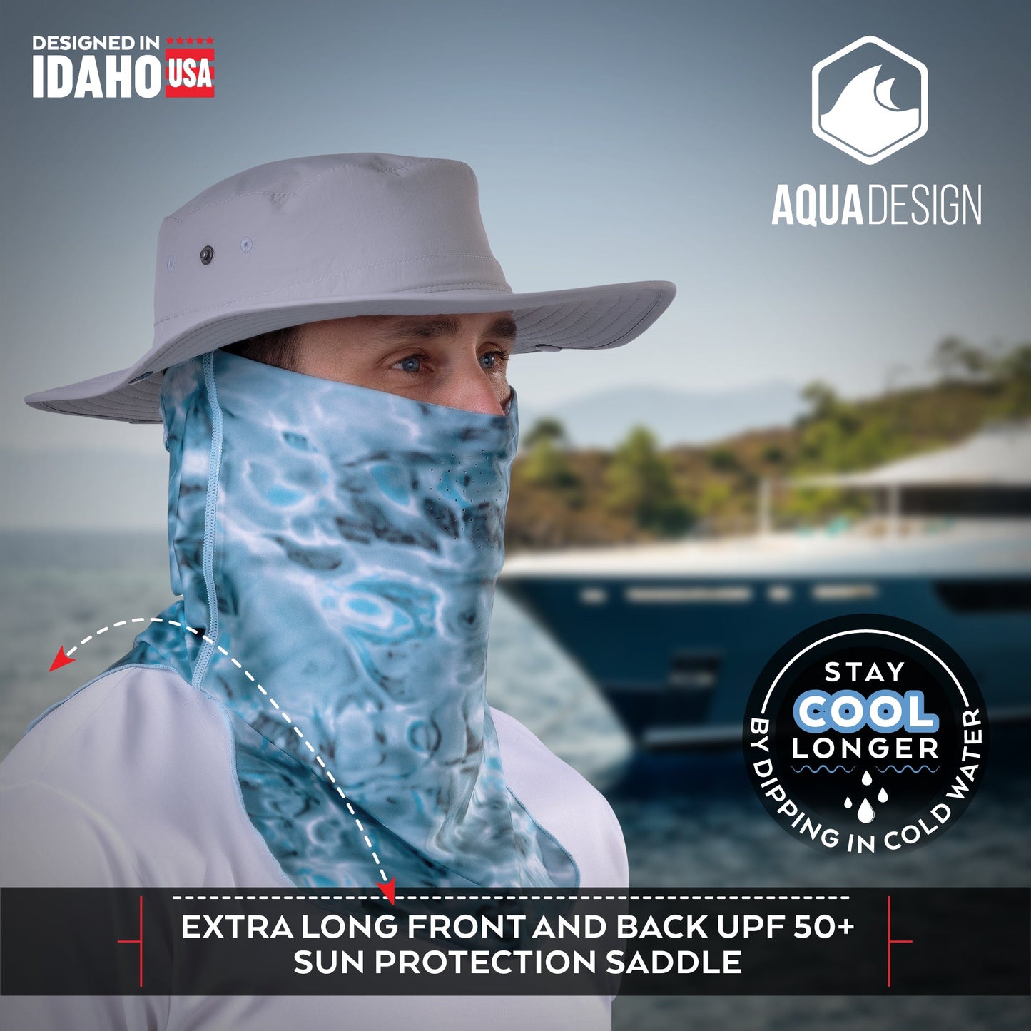 Mens Adjustable UV Face Mask ProMax Sun Protection Vented Gaiter | Aqua Design