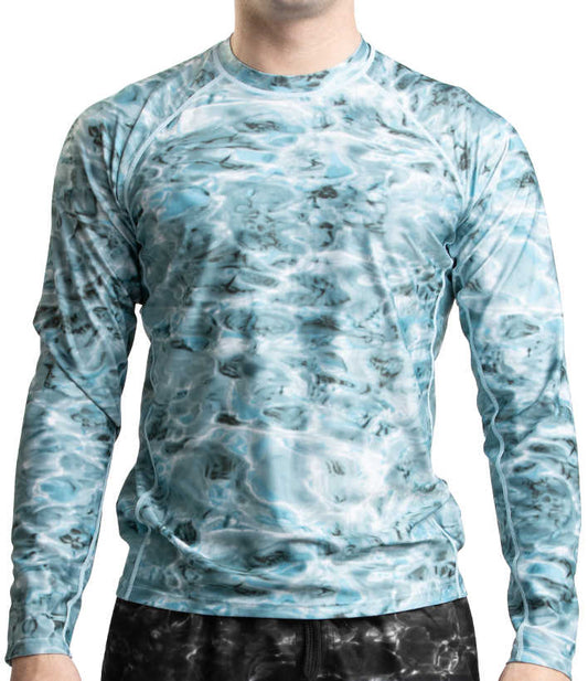 Aqua Design Mens Long Sleeve UV Rash Guard Camo Swim Shirt, Long Sleeve Rash Guard Shirt, Aqua Sky