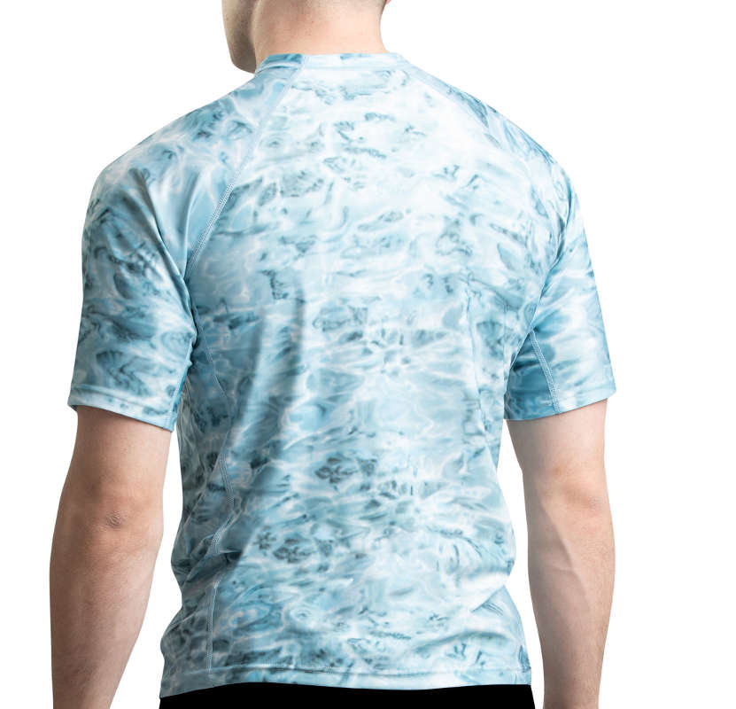 Aqua Design Mens Short Sleeve Loose Fit Swim Rashguard, Mens Short Sleeve Rash Guard Shirt, Aqua Sky