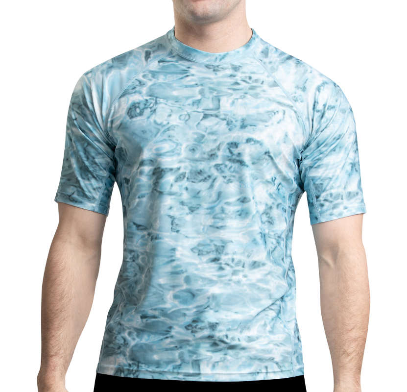 Aqua Design Mens Short Sleeve Loose Fit Swim Rashguard, Mens Short Sleeve RAsh Guard Shirt, Aqua Sky