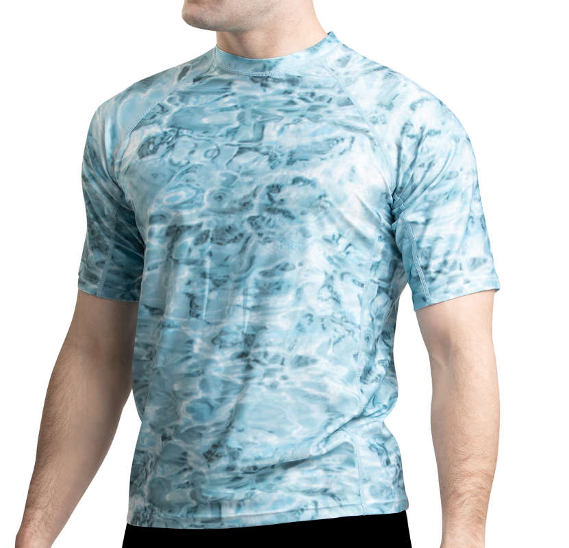 Aqua Design Mens Short Sleeve loose Fit Swim Rashguard, Mens Short Sleeve Rash Guard Shirt, Aqua Sky