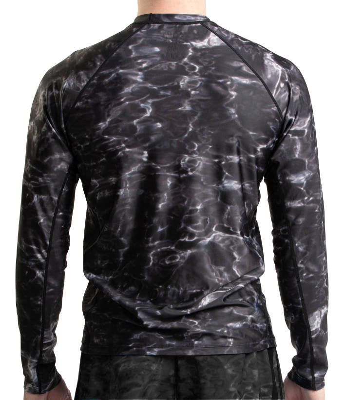Aqua Design Mens Long Sleeve UV Rash Guard Camo Swim Shirt, Long Sleeves Rash Guard Shirt, Black Water