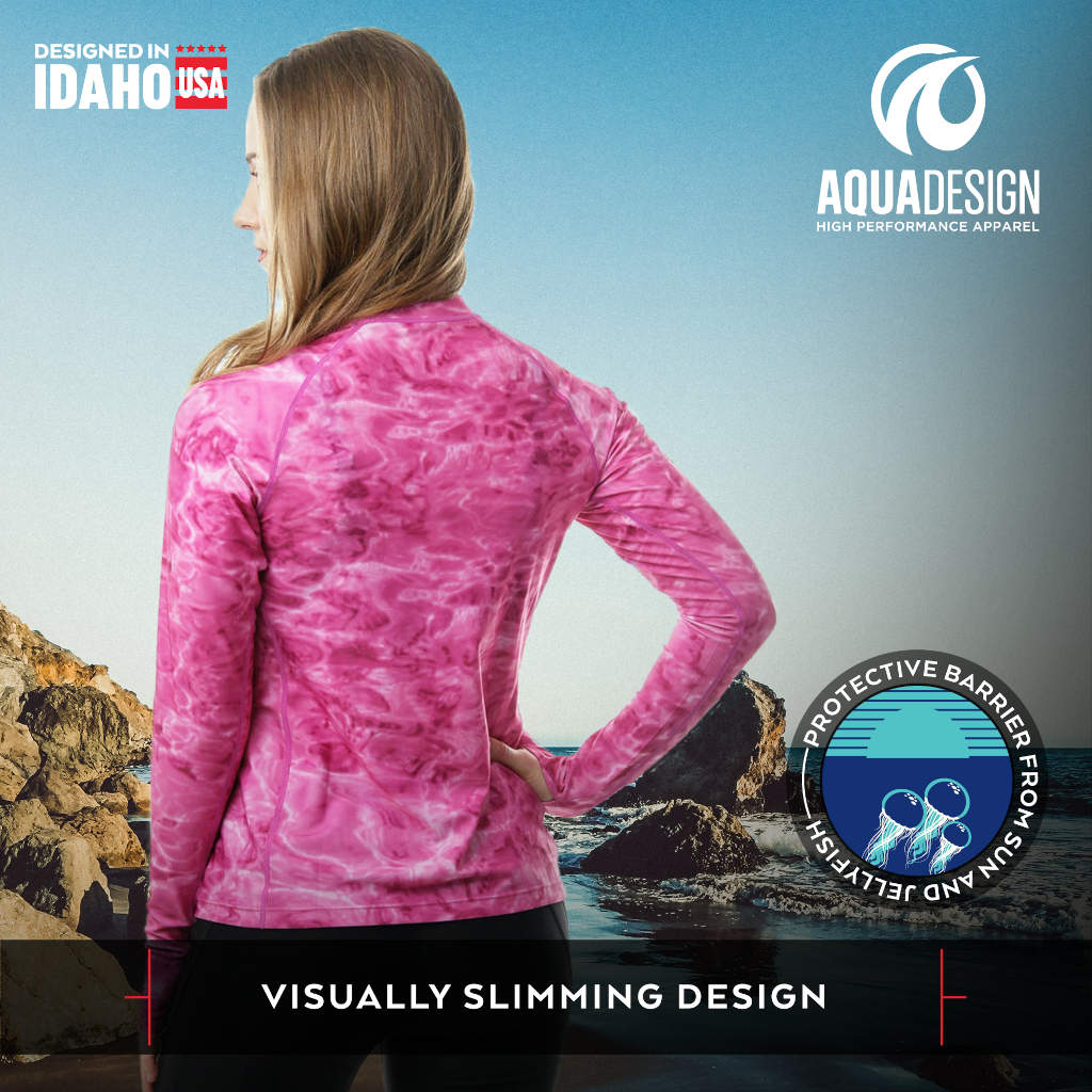 Womens UPF 50+ Rash Guard Long Sleeve Shirt | Aqua Design