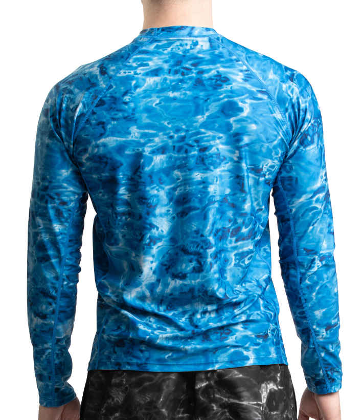 Aqua Design Mens Long Sleeve UV Rash Guard Camo Swim Shirt, Long Sleeve Rash Guard Shirt, Royal Ripple