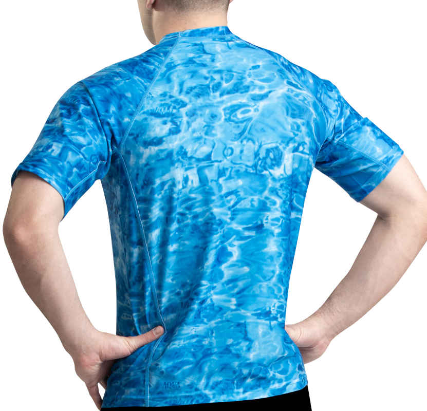 Aqua Design Mens Short Sleeve Loose Fit Swim Rash Guard, Mens Short Sleeve Rash Guard Shirt, Royal Ripple