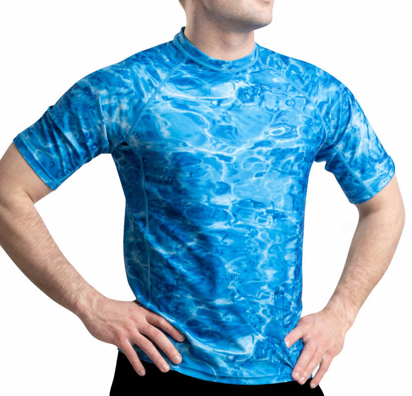 Aqua Design Mens Short Sleeve Loose Fit Swim Rashguard, Mens Short Sleeve Rash guard Shirt, Royal Ripple