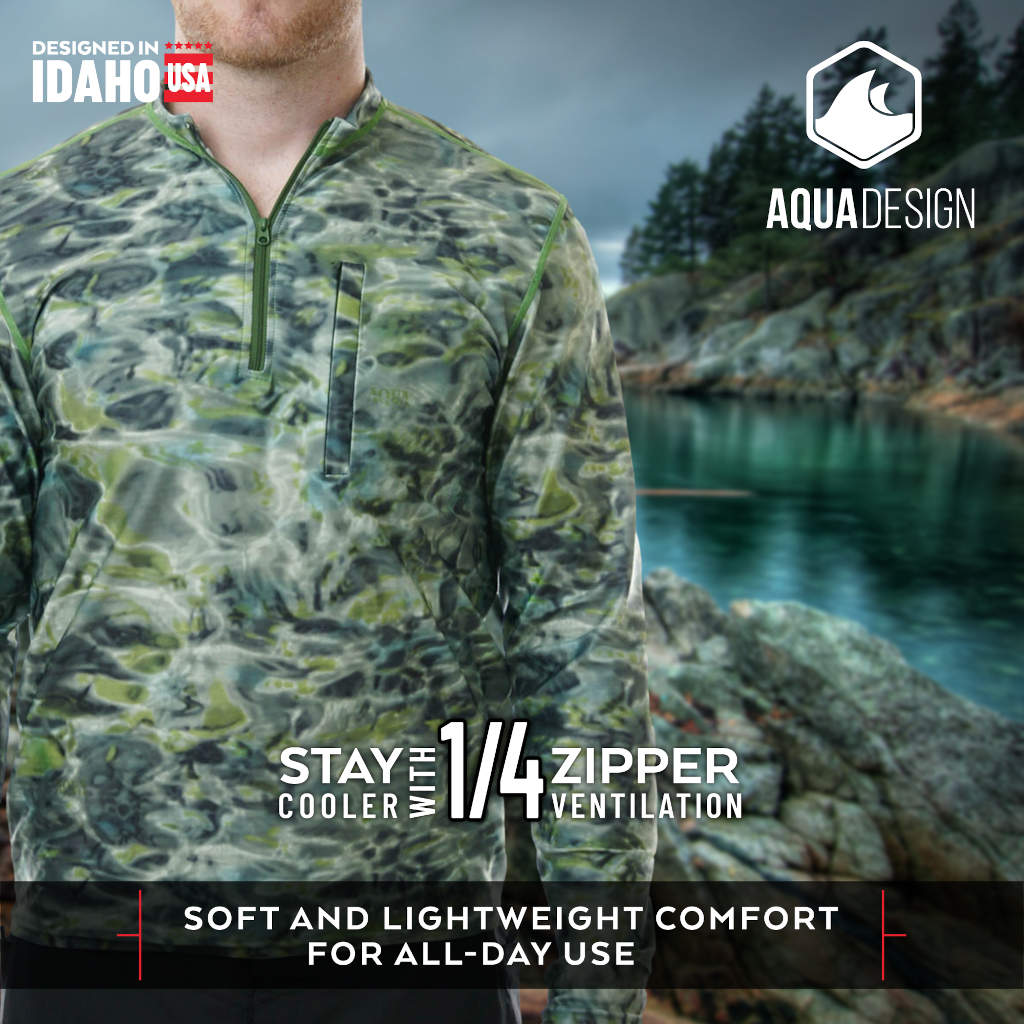 Mens 1/4 Zip Long Sleeve Camo Fishing Shirt | Aqua Design