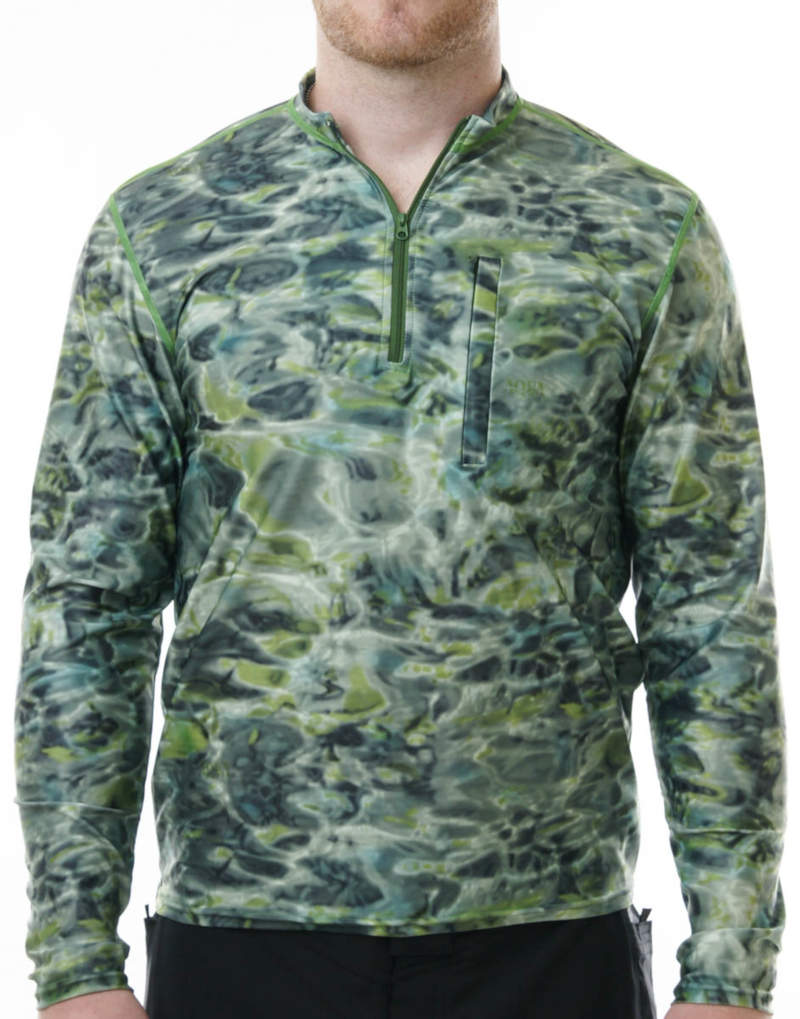 Aqua Design Mens Long Sleeve Camo Fishing Shirt- Long Sleeve Rash Guard Shirt Green Bayou