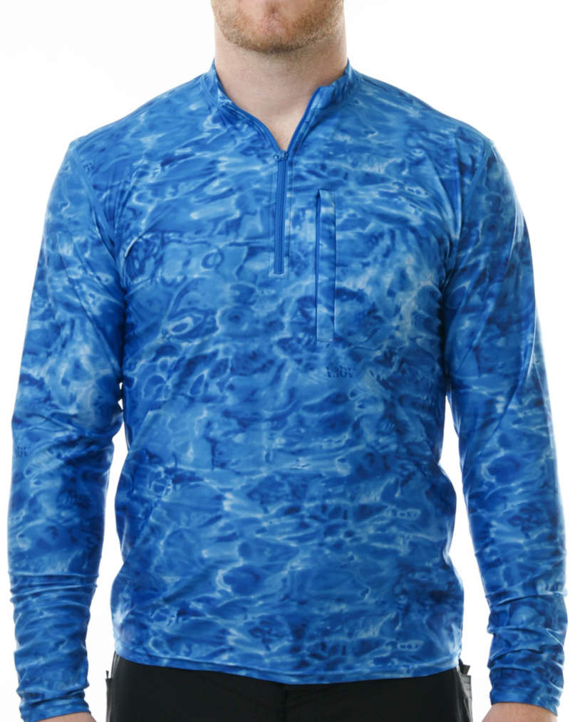 Aqua Design Mens Long Sleeve Camo Fishing Shirt Rash Guard- Royal Ripple