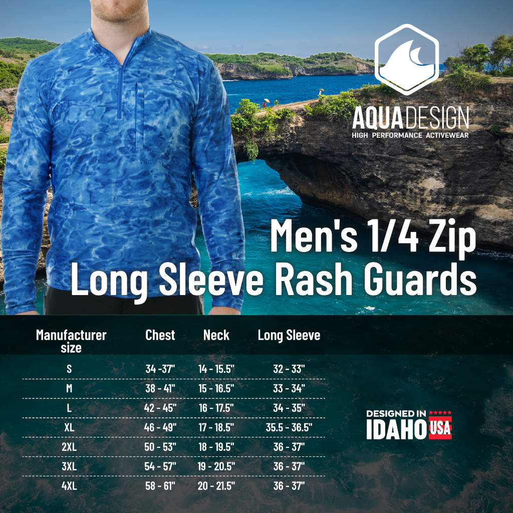 Aqua Design Mens Long Sleeve Camo Fishing Shirt- Long Sleeve Rash Guard Shirt Size Chart Royal Ripple