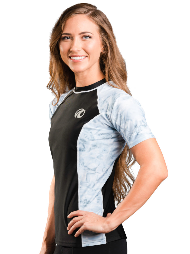Womens Rash Guard Short Sleeve Surf Shirt | Aqua Design