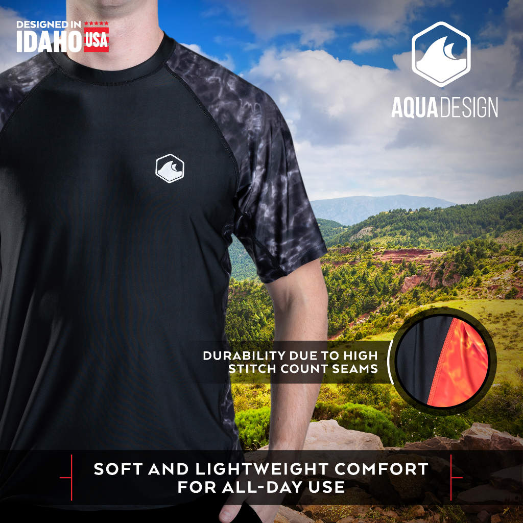 Mens Rash Guard Short Sleeve Swim Shirt UV 50+ | Aqua Design