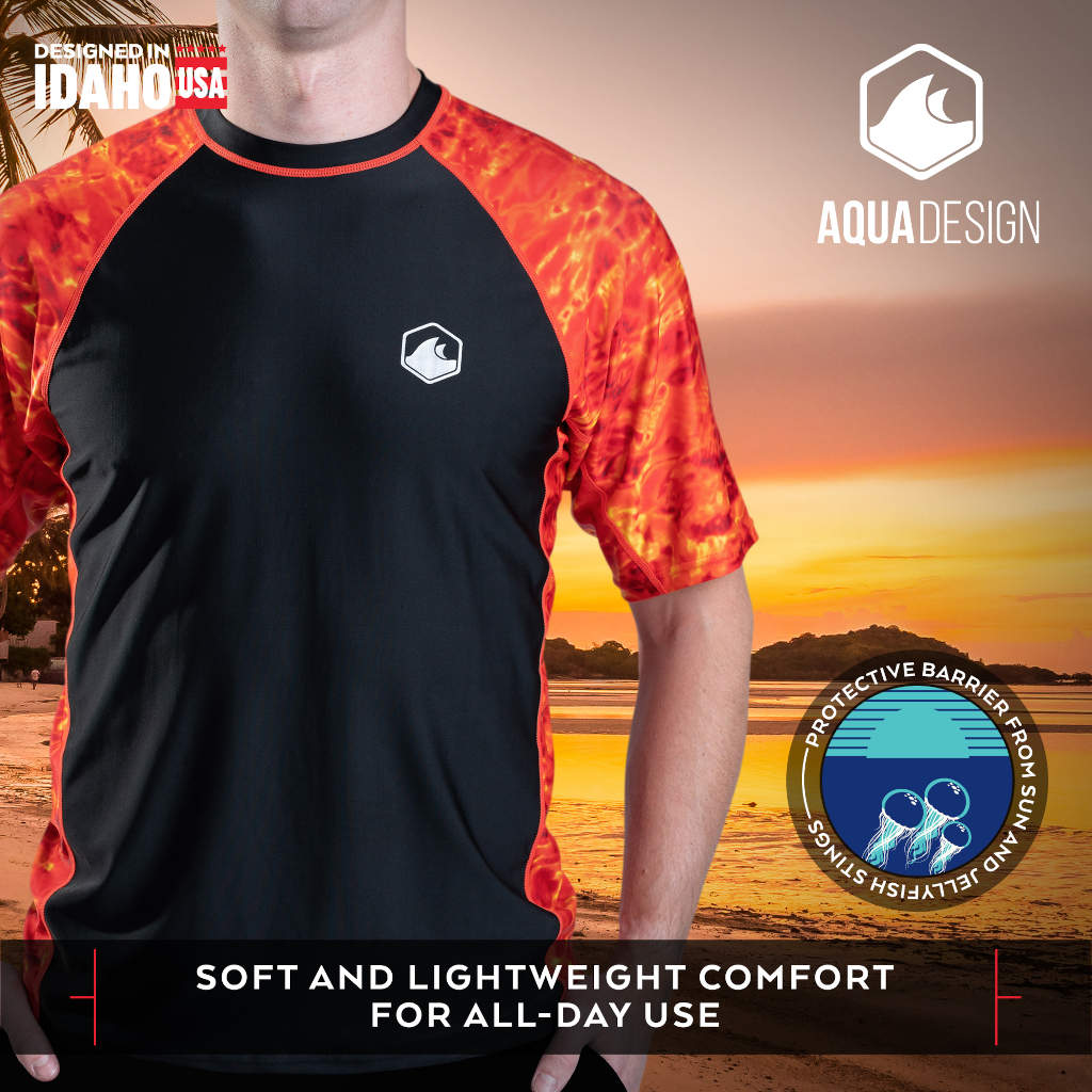 Mens Rash Guard Short Sleeve Swim Shirt UV 50+ | Aqua Design