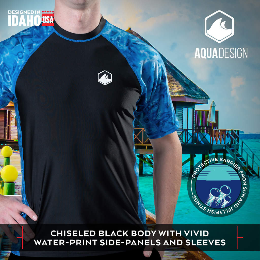 Mens Rash Guard Short Sleeve Swim Shirt UV 50+ | Aqua Design