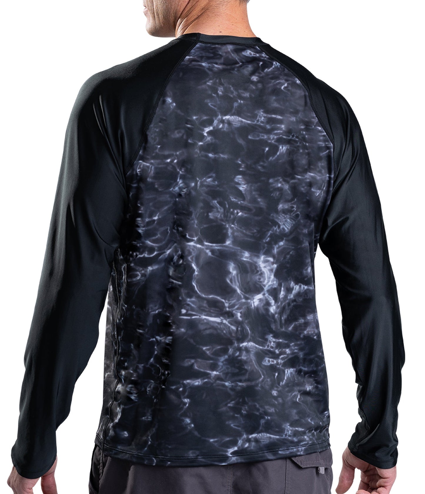 Aqua Design UPF 50+ Mens Rash Guard Long Sleeve Thumb Hole, Long Sleeve Rash Guard Shirt, Black Water/Black