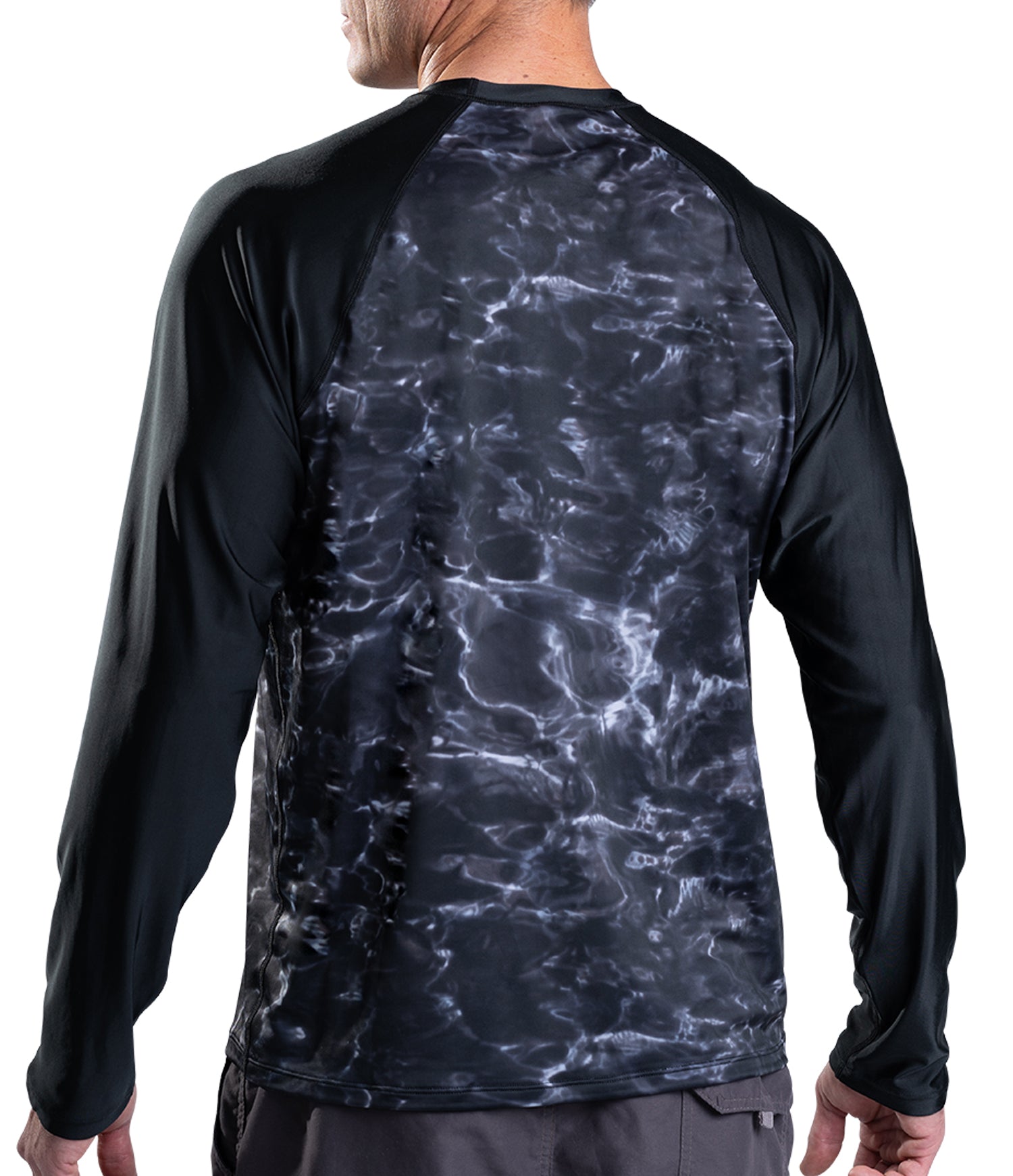 Aqua Design UPF 50+ Mens Rash Guard Long Sleeve Thumb Hole, Long Sleeve Rash Guard Shirt, Black Water/Black