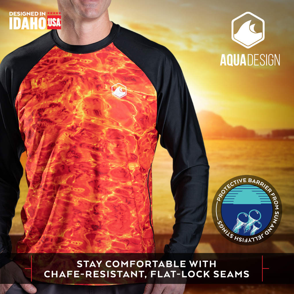 Mens Rash Guard Long Sleeve Thumb Hole UPF 50+ Rashguard Swim Shirts | Aqua Design
