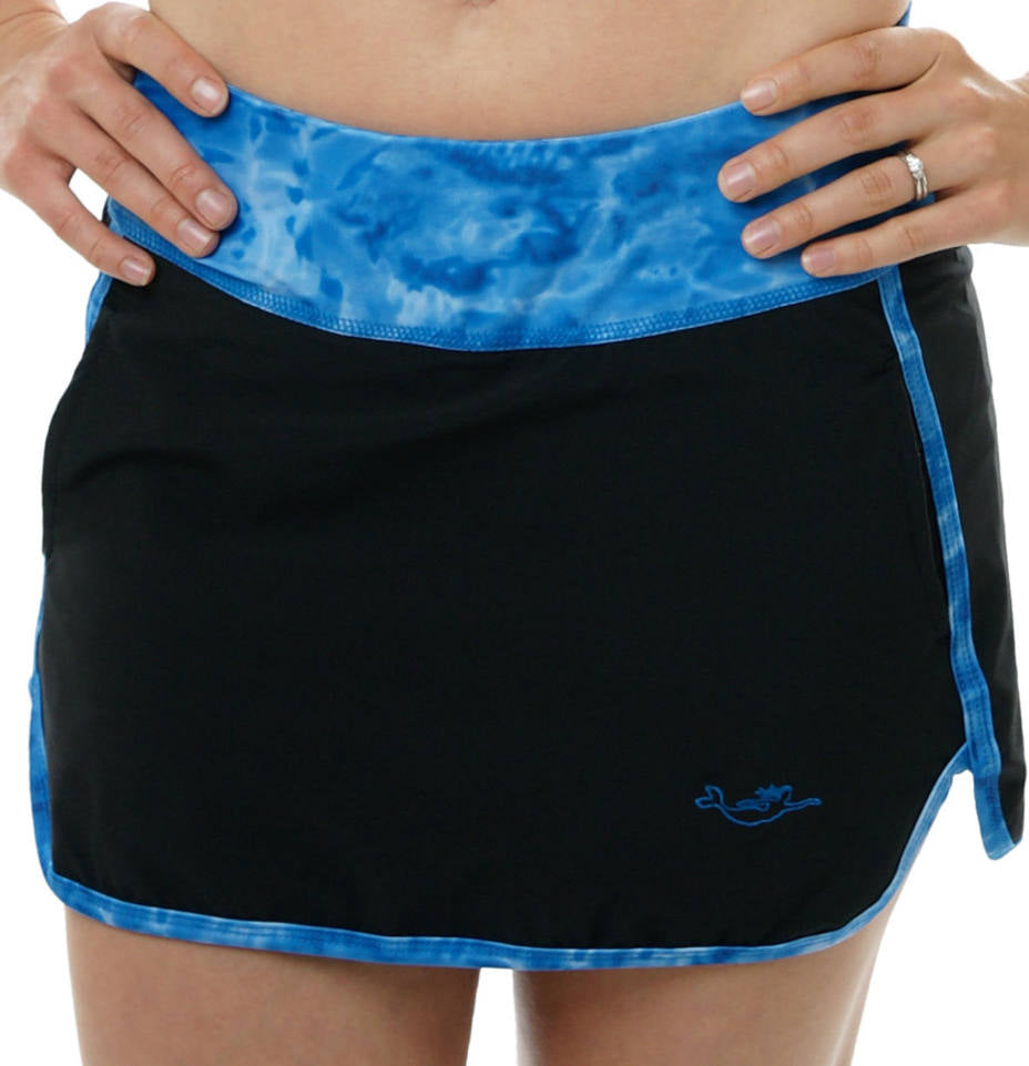 Aqua Design Womens Tennis Golf Swim Sports Skort, UPF 50+, Royal Ripple/Black