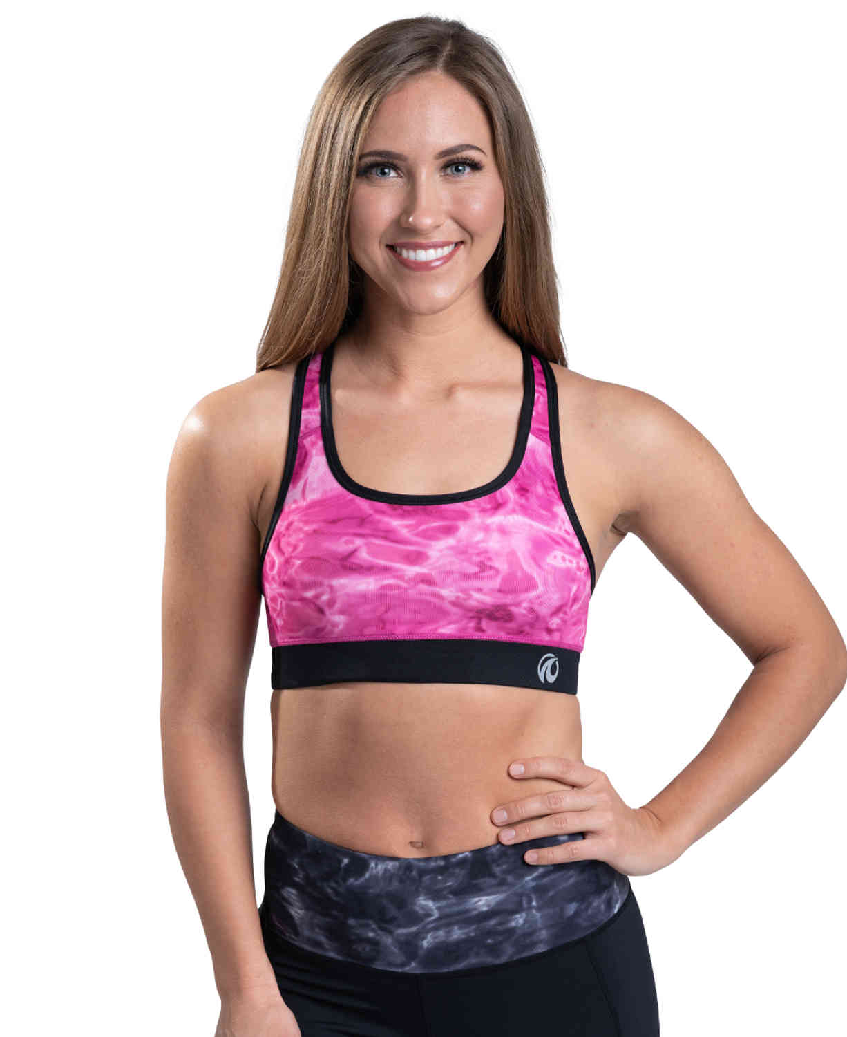 Aqua Design Womens Workout Racerback Sports Bra, Womens Top, UPF 50+, Pink Water