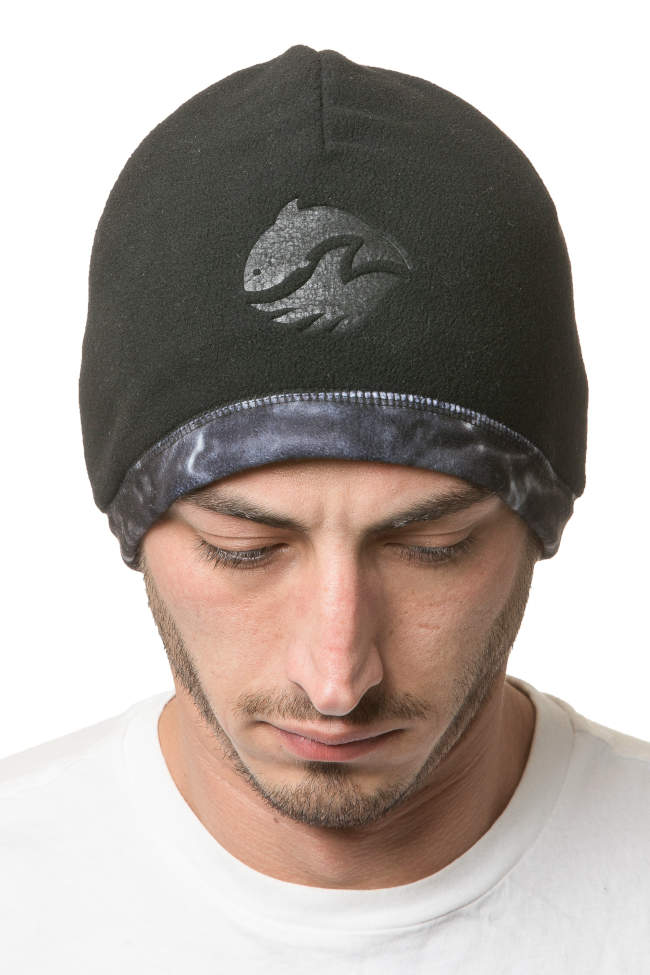 Aqua Design Mens Reversible Polar Fleece Beanie Winter Hat, Black Water