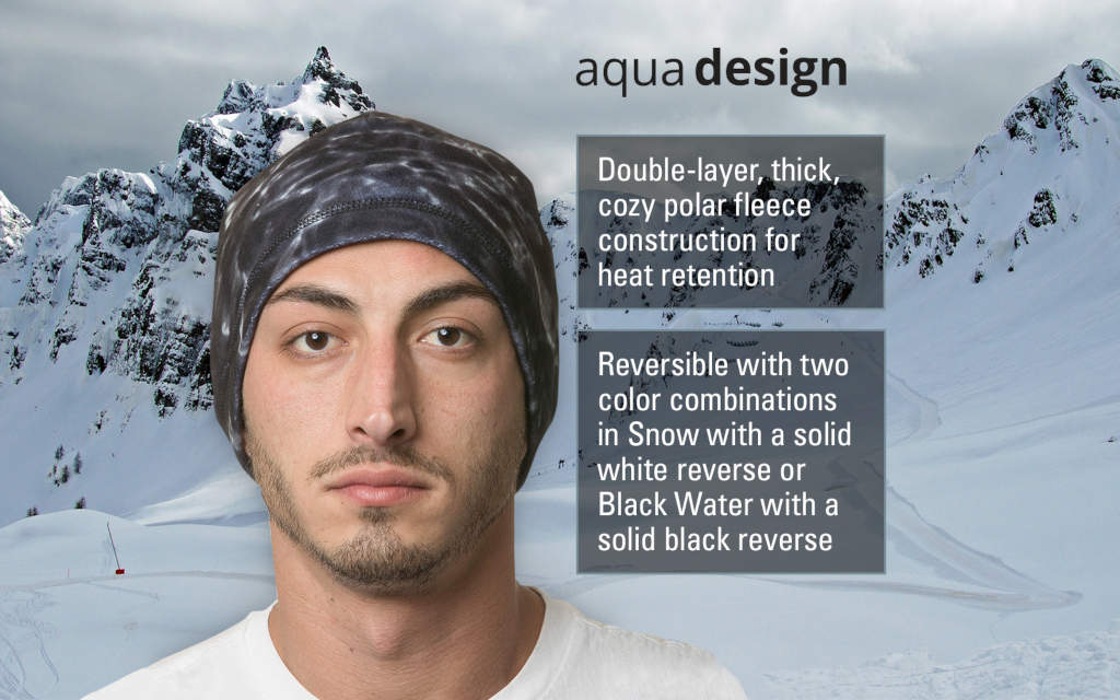 Aqua Design Mens Reversible Polar Fleece Beanie Winter Hat, Black Water