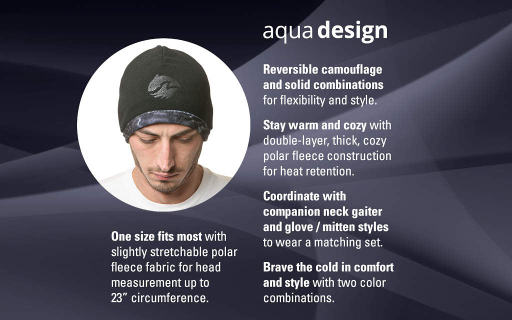 Aqua Design Mens Reversible Polar Fleece Beanie Winter Hat, Black Water