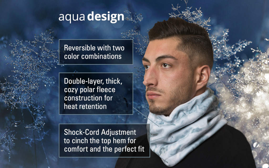 Aqua Design Mens Reversible Camo Polar Fleece Neck Gaiter, Snow
