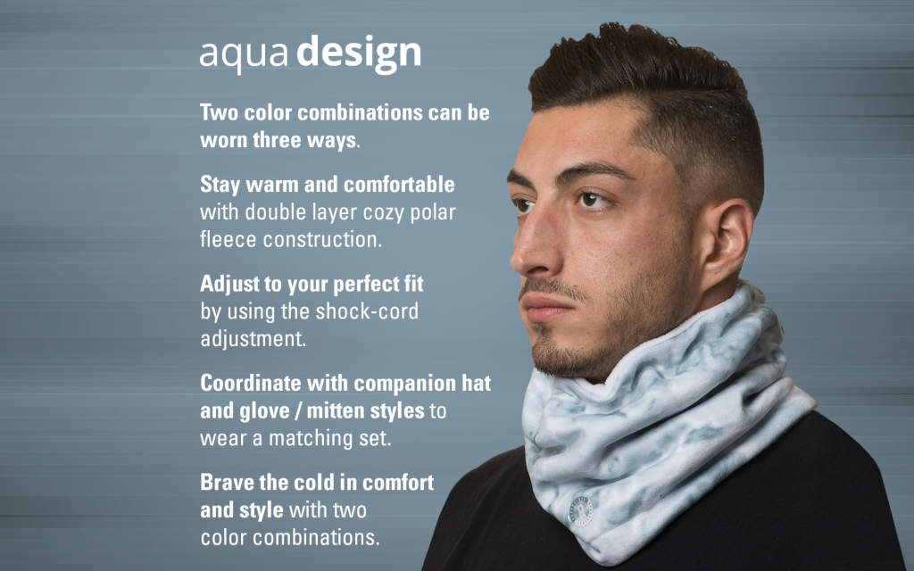 Aqua Design Mens Reversible Camo Polar Fleece Neck Gaiter, Snow